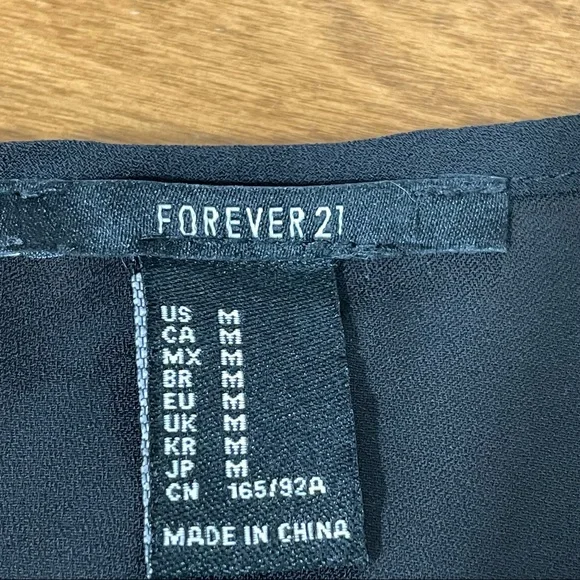 Forever 21 Black Sheer Mesh Embroidered Peplum Ruffle Sleeveless Blouse Top M - Picture 2 of 9